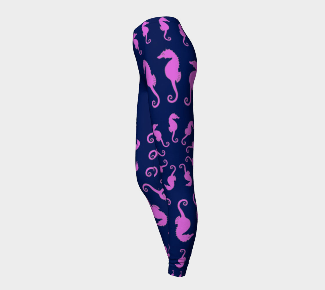 Seahorse Adult Leggings - Pink on Navy - SummerTies