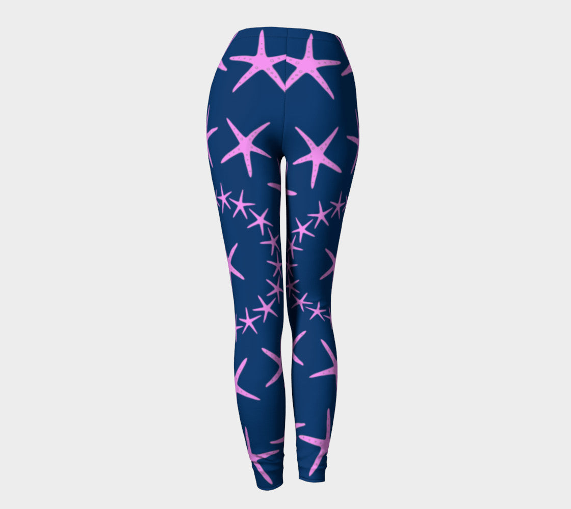 Starfish Adult Leggings - Pink on Navy - SummerTies