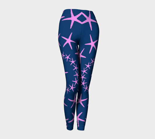 Starfish Adult Leggings - Pink on Navy - SummerTies
