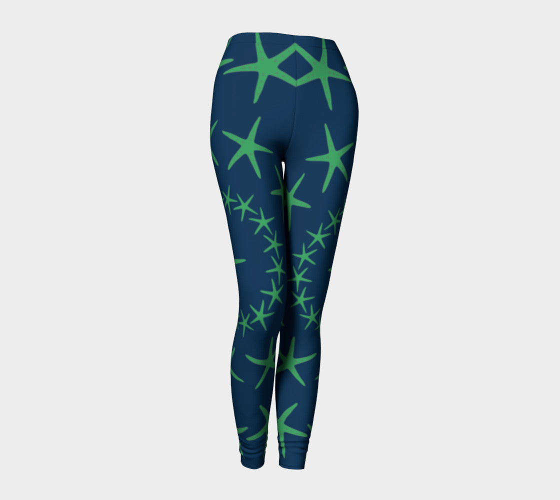 Starfish Adult Leggings - Green on Navy - SummerTies