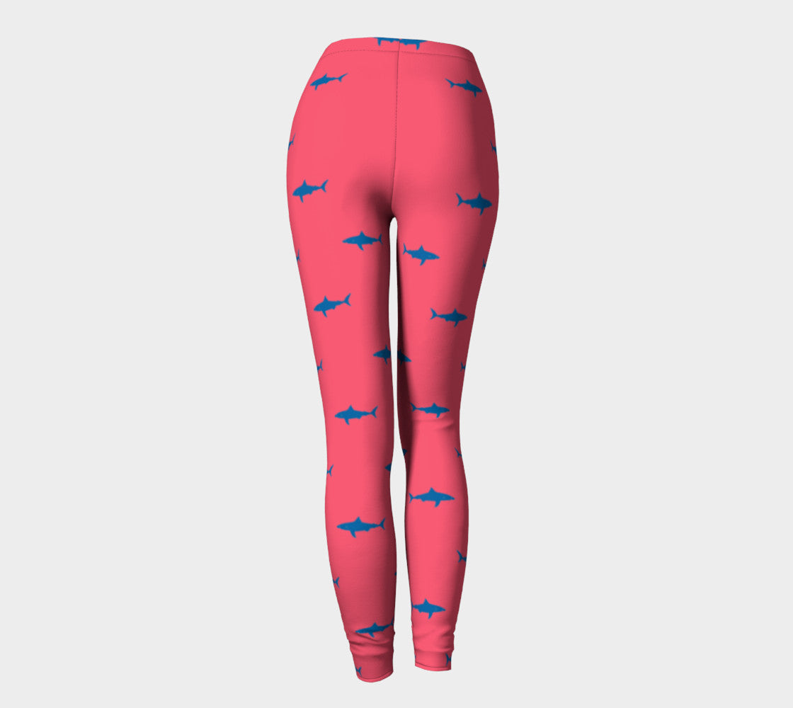 Shark Adult Leggings - Blue on Coral - SummerTies