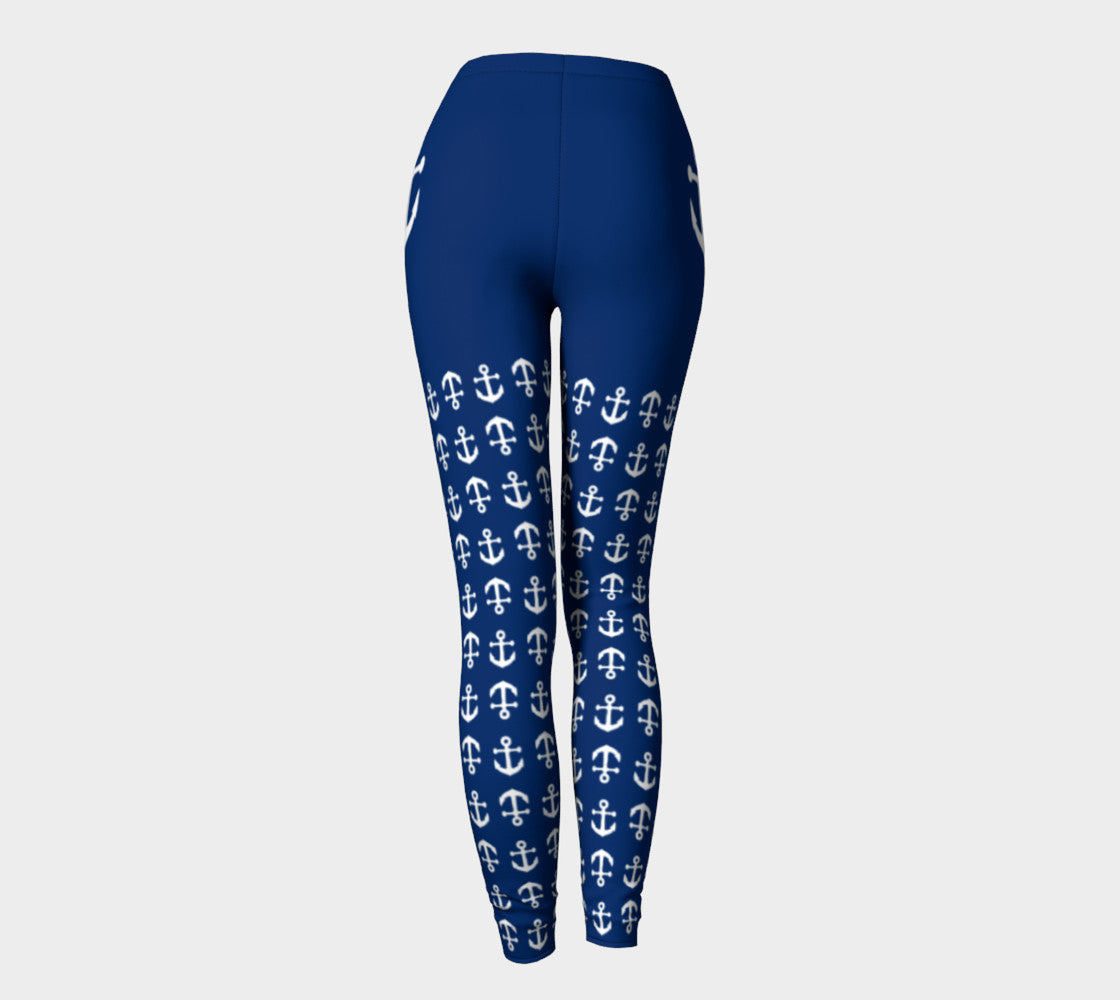 Anchor Legs and Hip Adult Leggings - White on Navy - SummerTies