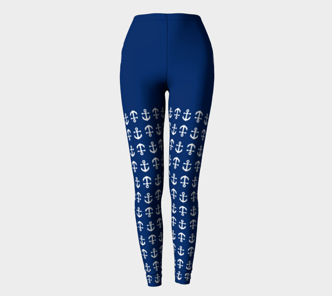 Anchor Legs and Hip Adult Leggings - White on Navy - SummerTies