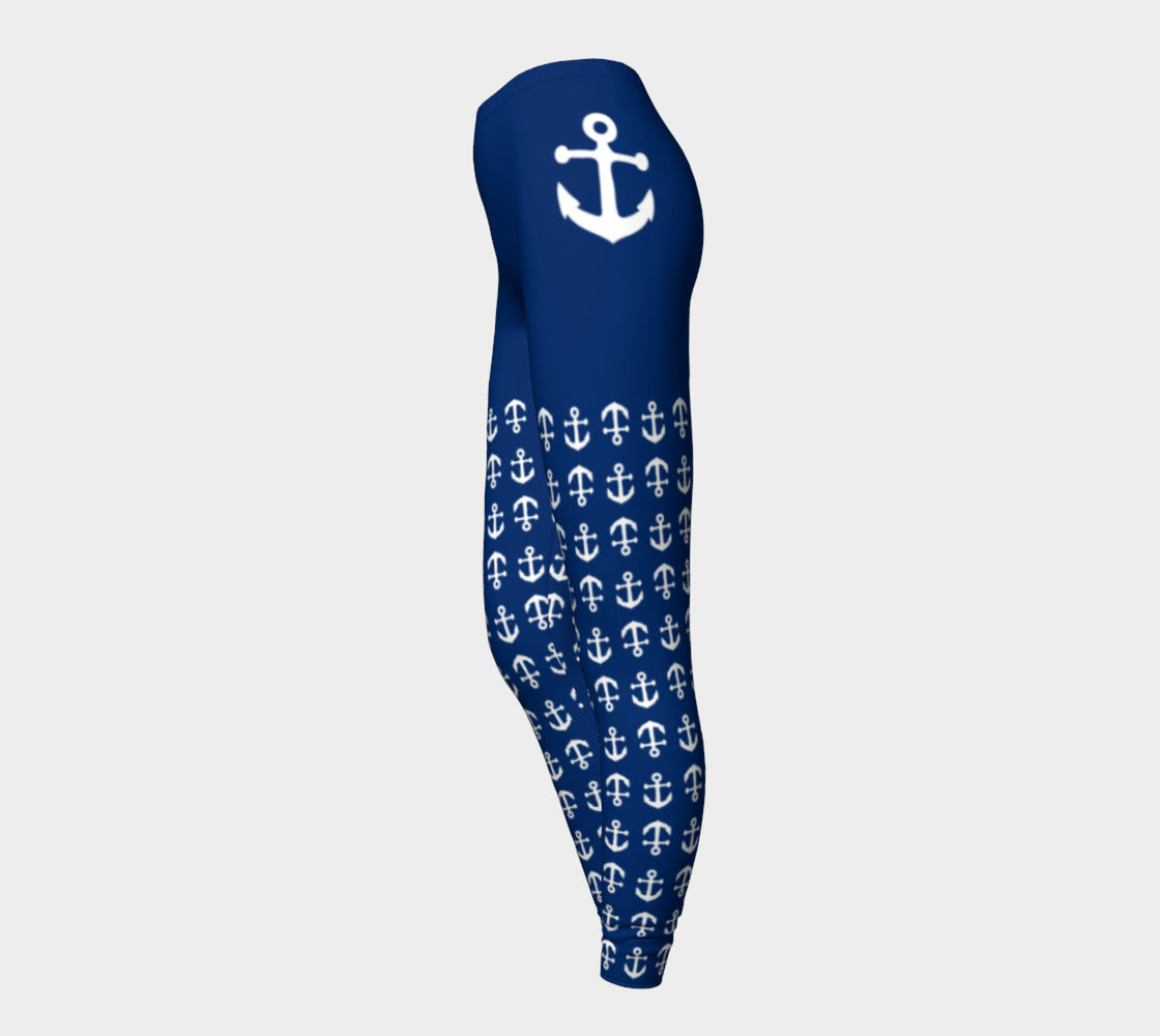 Anchor Legs and Hip Adult Leggings - White on Navy - SummerTies