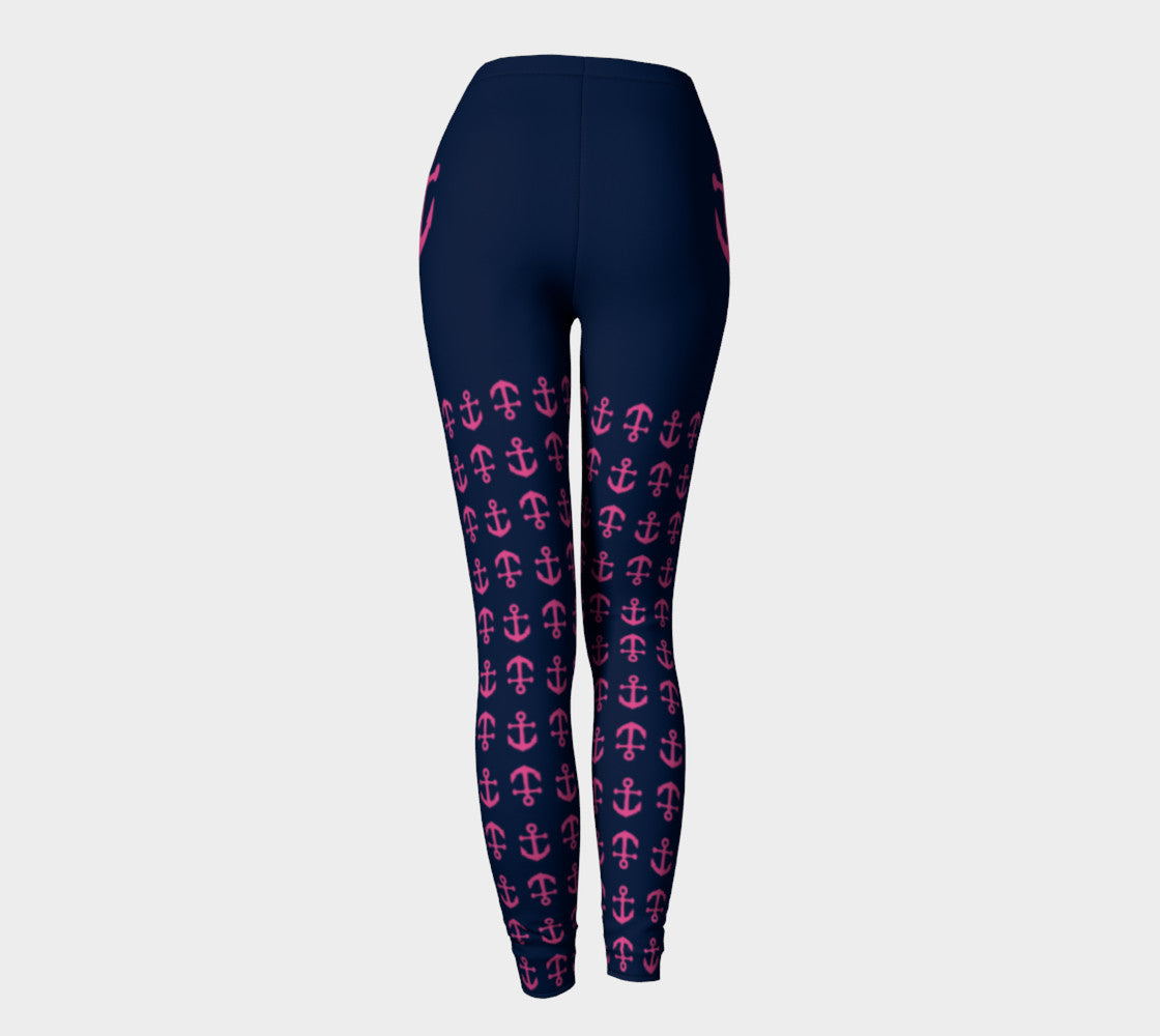 Anchor Legs and Hip Adult Leggings - Pink on Navy - SummerTies