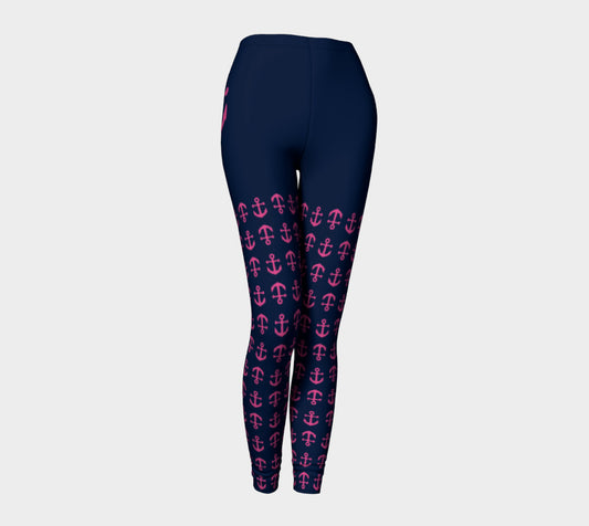 Anchor Legs and Hip Adult Leggings - Pink on Navy - SummerTies