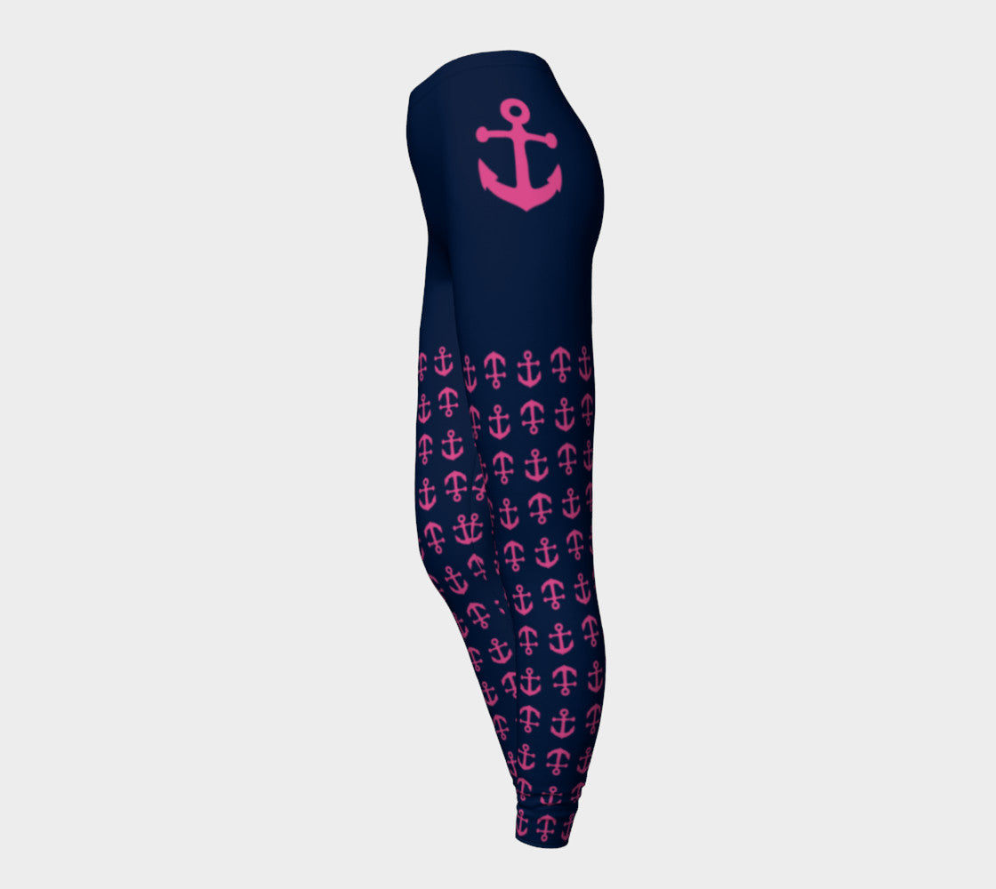 Anchor Legs and Hip Adult Leggings - Pink on Navy - SummerTies