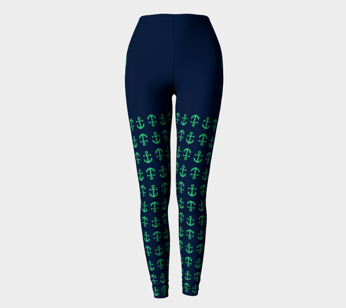 Anchor Legs and Hip Adult Leggings - Green on Navy - SummerTies