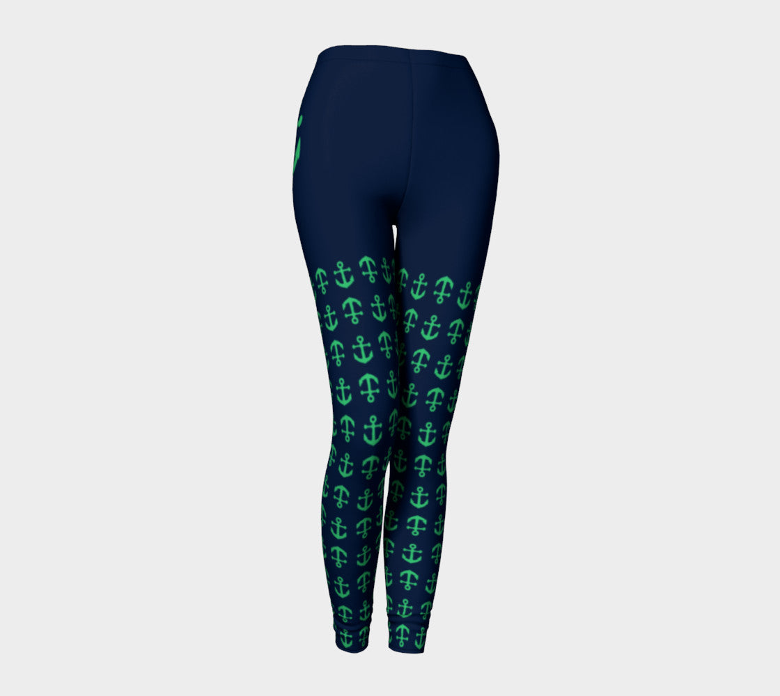 Anchor Legs and Hip Adult Leggings - Green on Navy - SummerTies