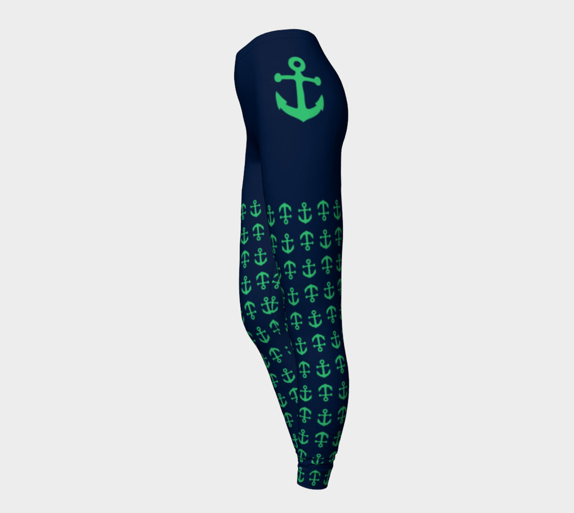 Anchor Legs and Hip Adult Leggings - Green on Navy - SummerTies