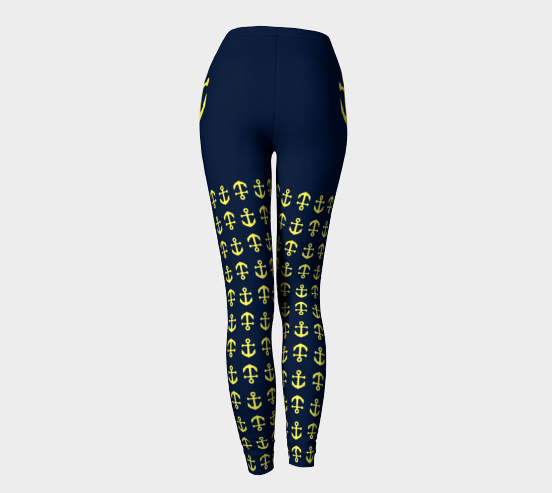 Anchor Legs and Hip Adult Leggings - Yellow on Navy - SummerTies