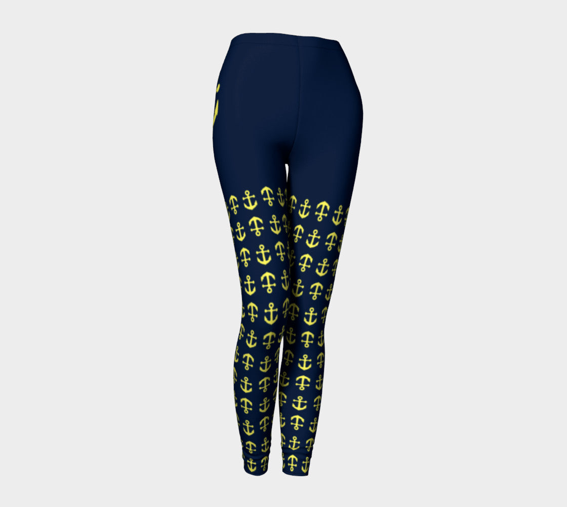 Anchor Legs and Hip Adult Leggings - Yellow on Navy - SummerTies