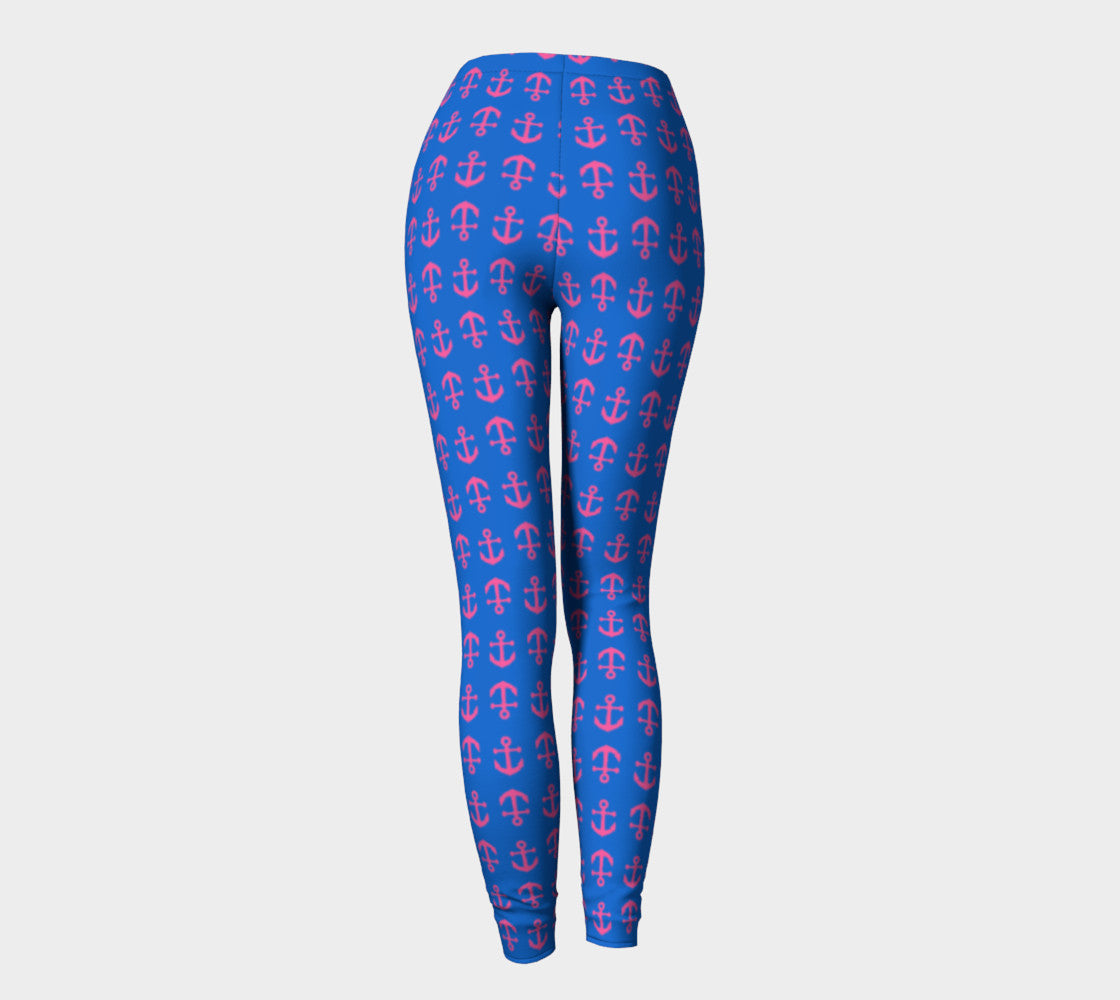 Anchor Toss Adult Leggings - Pink on Blue - SummerTies