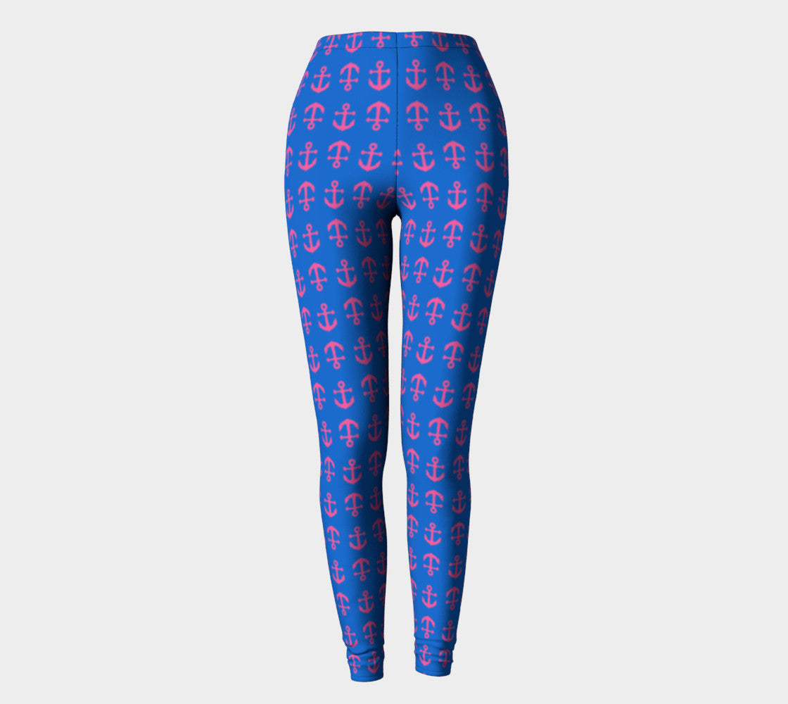 Anchor Toss Adult Leggings - Pink on Blue - SummerTies