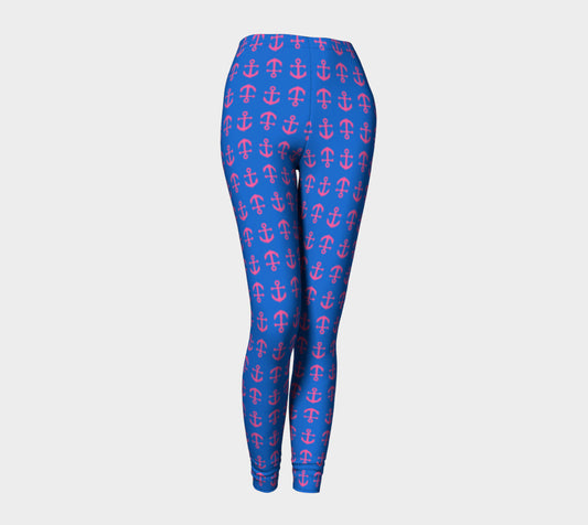 Anchor Toss Adult Leggings - Pink on Blue - SummerTies