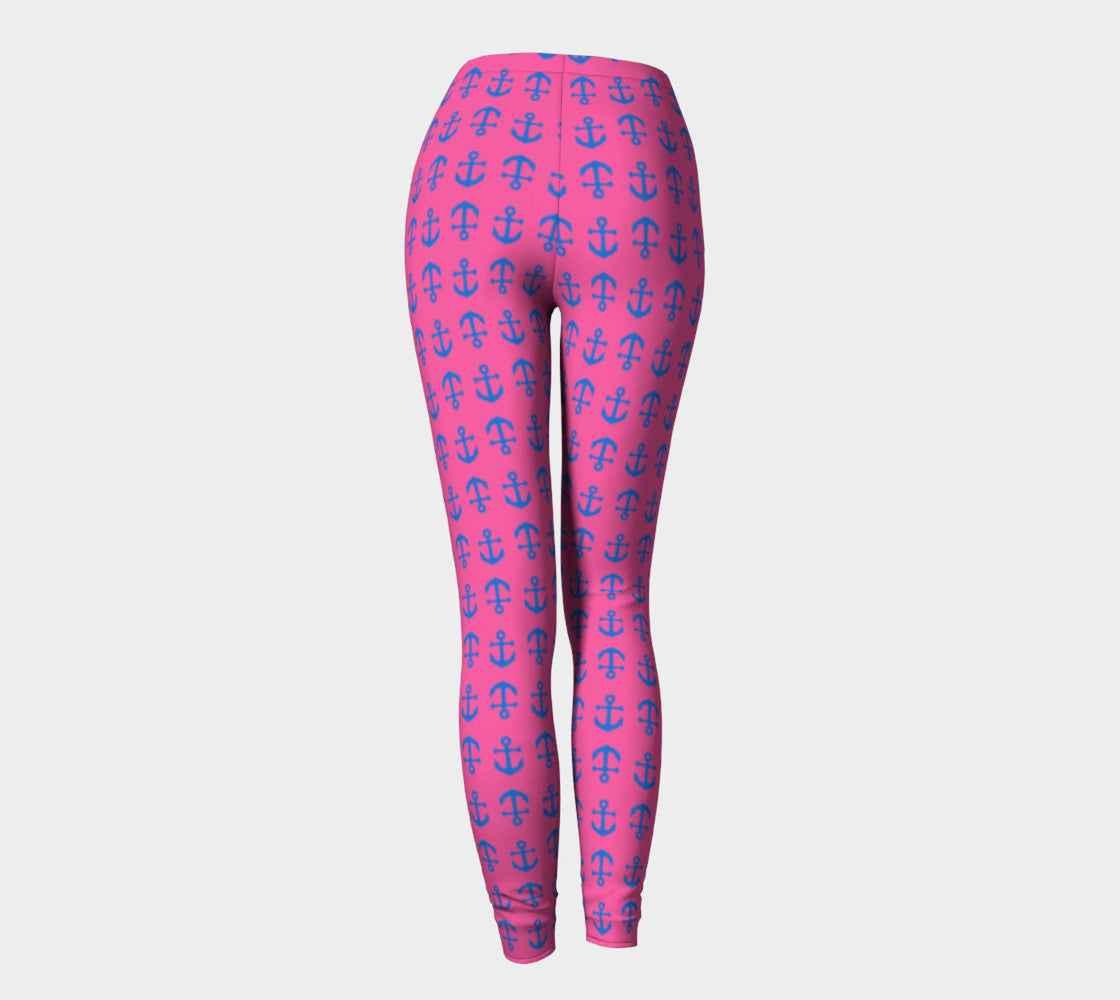 Anchor Toss Adult Leggings - Blue on Pink - SummerTies