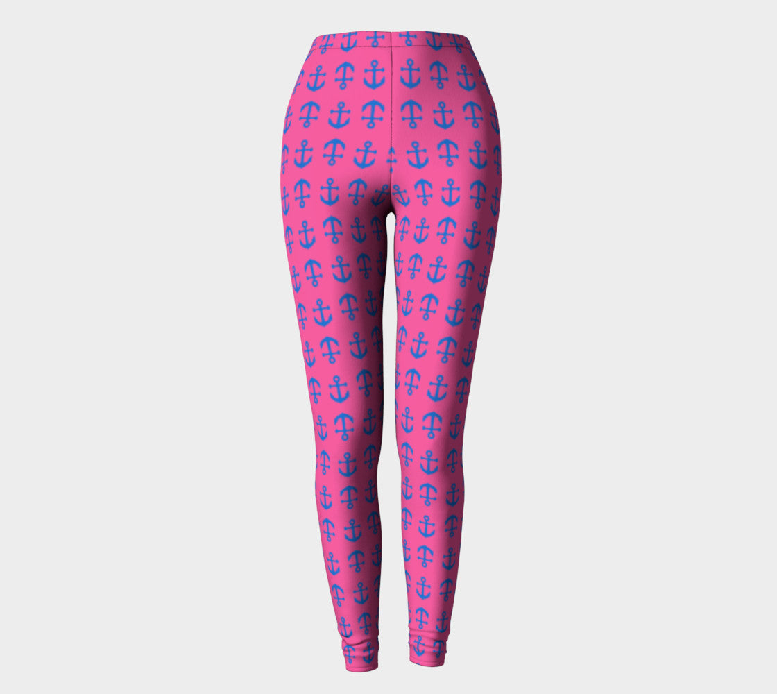 Anchor Toss Adult Leggings - Blue on Pink - SummerTies