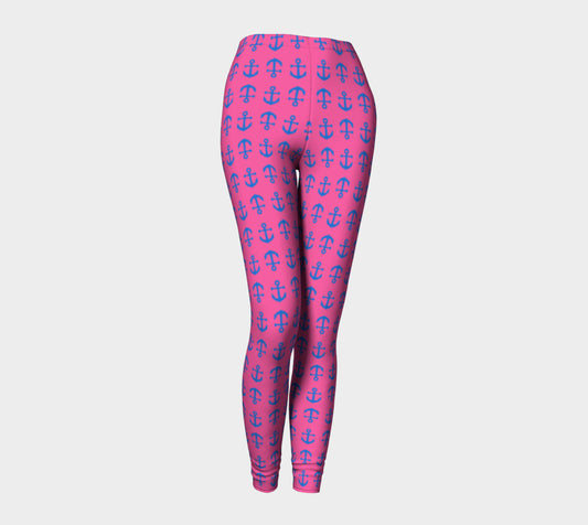 Anchor Toss Adult Leggings - Blue on Pink - SummerTies