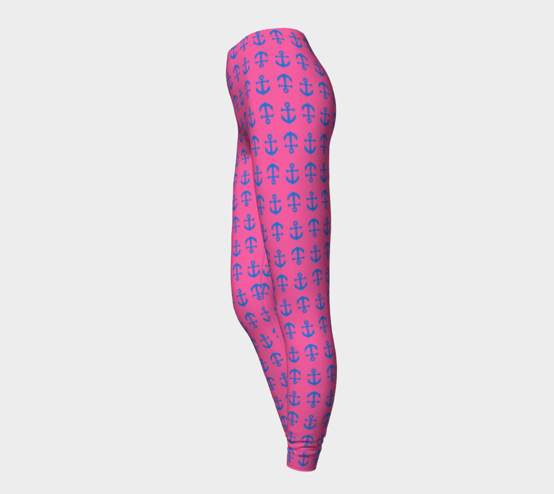 Anchor Toss Adult Leggings - Blue on Pink - SummerTies