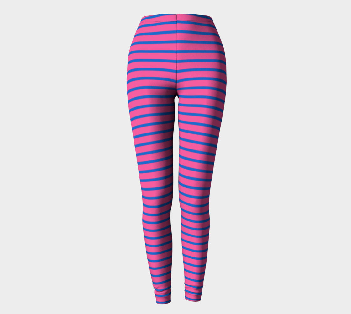 Striped Adult Leggings - Blue on Pink - SummerTies