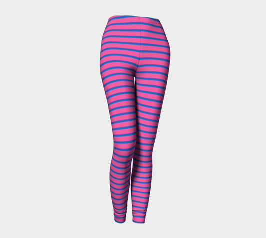 Striped Adult Leggings - Blue on Pink - SummerTies