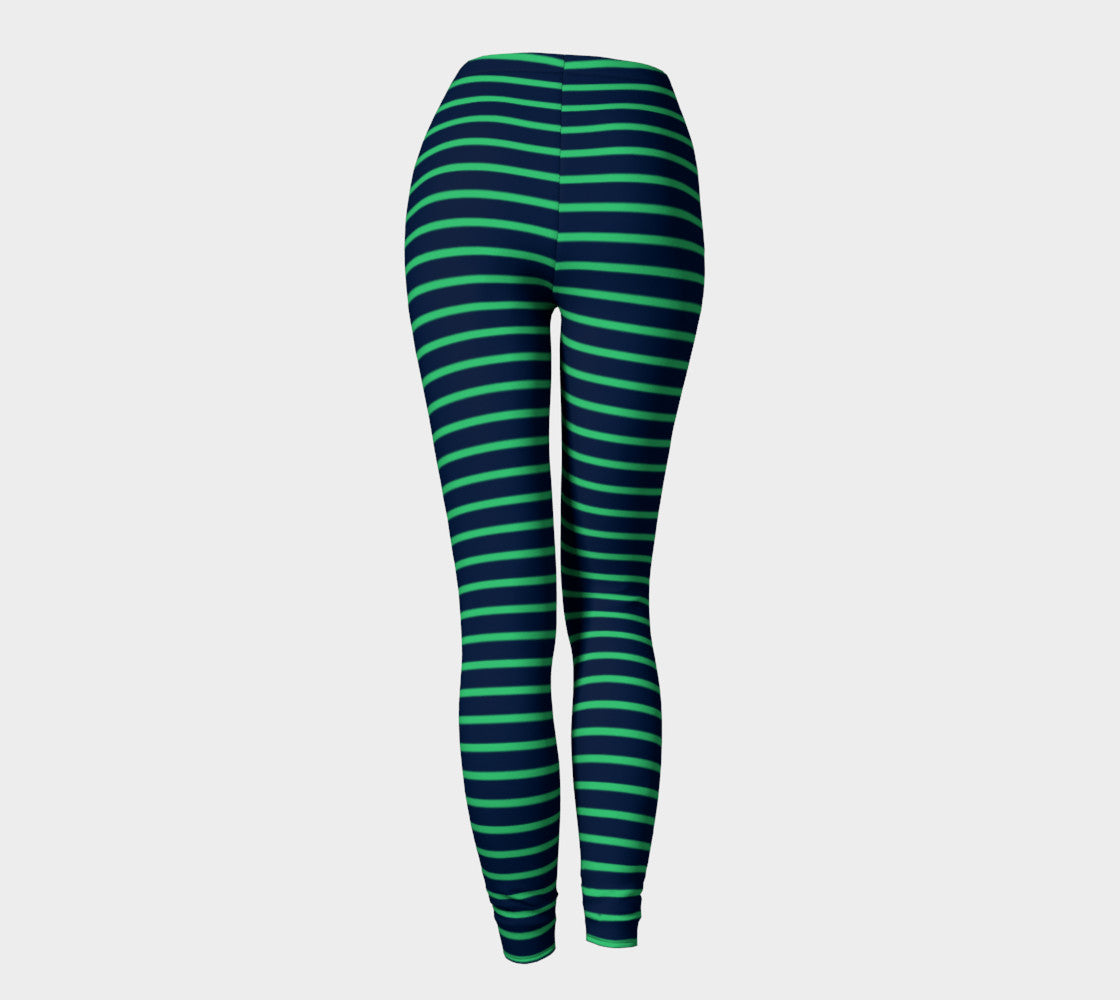 Striped Adult Leggings - Green on Navy - SummerTies