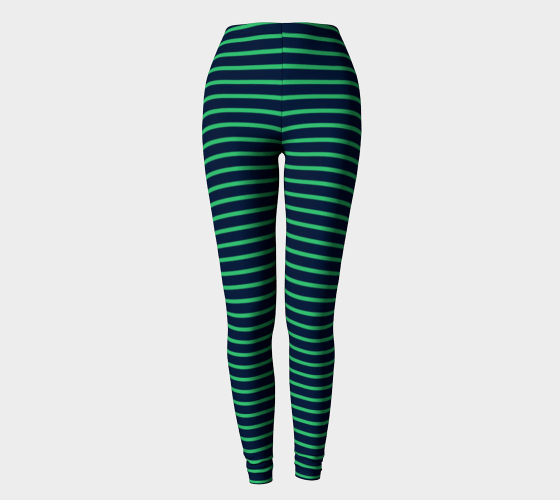 Striped Adult Leggings - Green on Navy - SummerTies