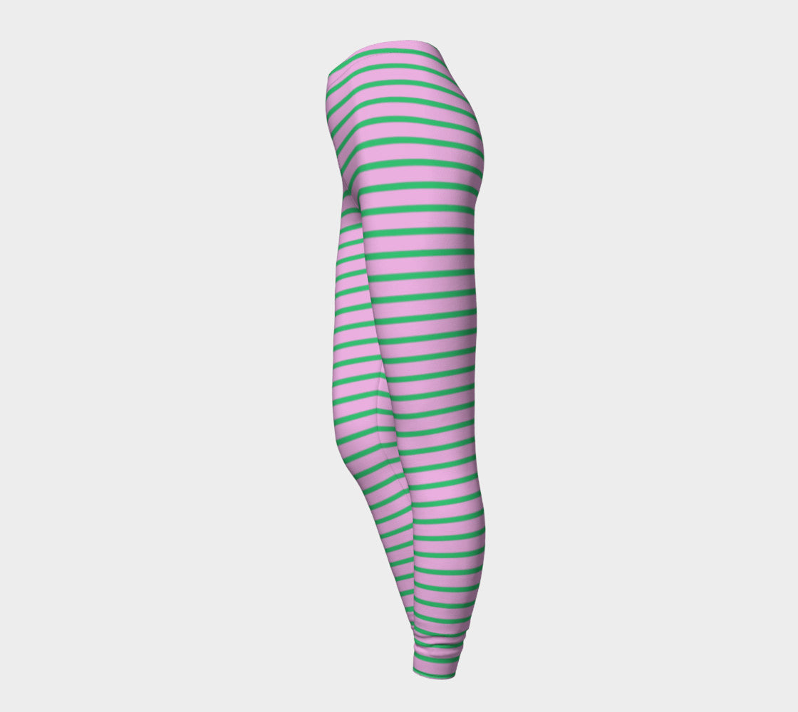 Striped Adult Leggings - Green on Light Pink - SummerTies