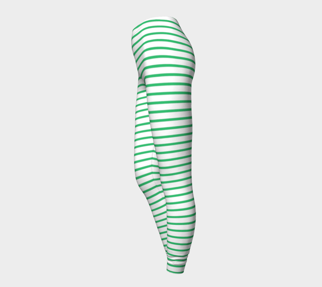 Striped Adult Leggings - Green on White - SummerTies