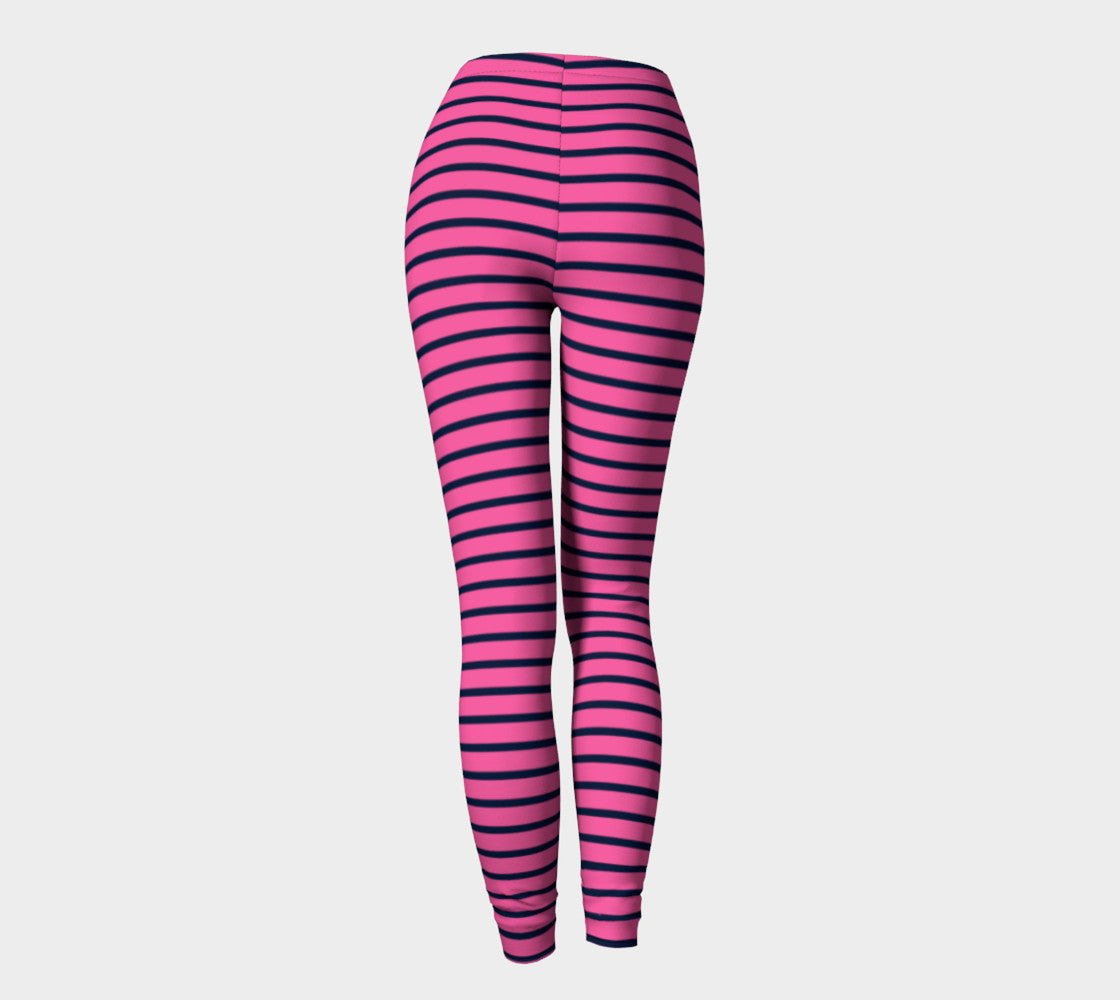 Striped Adult Leggings - Navy on Pink - SummerTies
