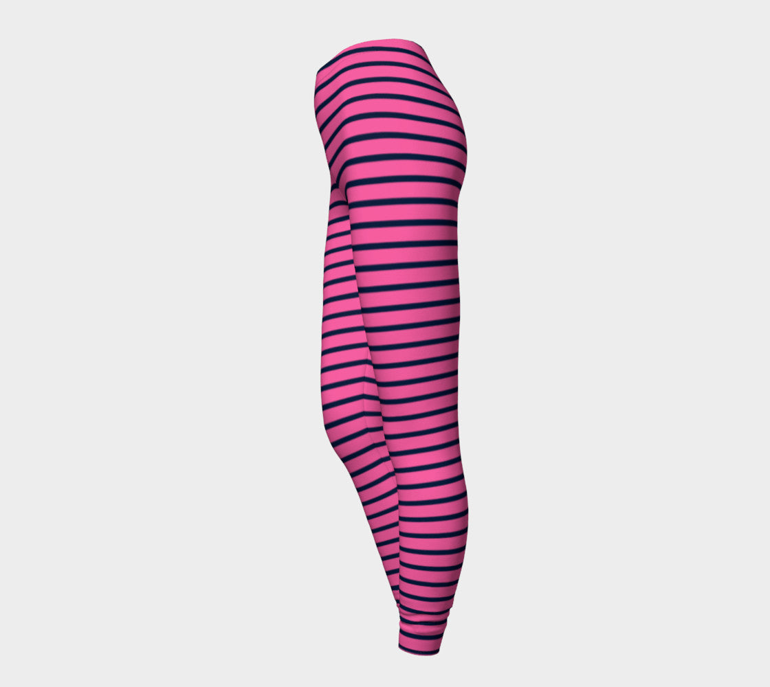 Striped Adult Leggings - Navy on Pink - SummerTies