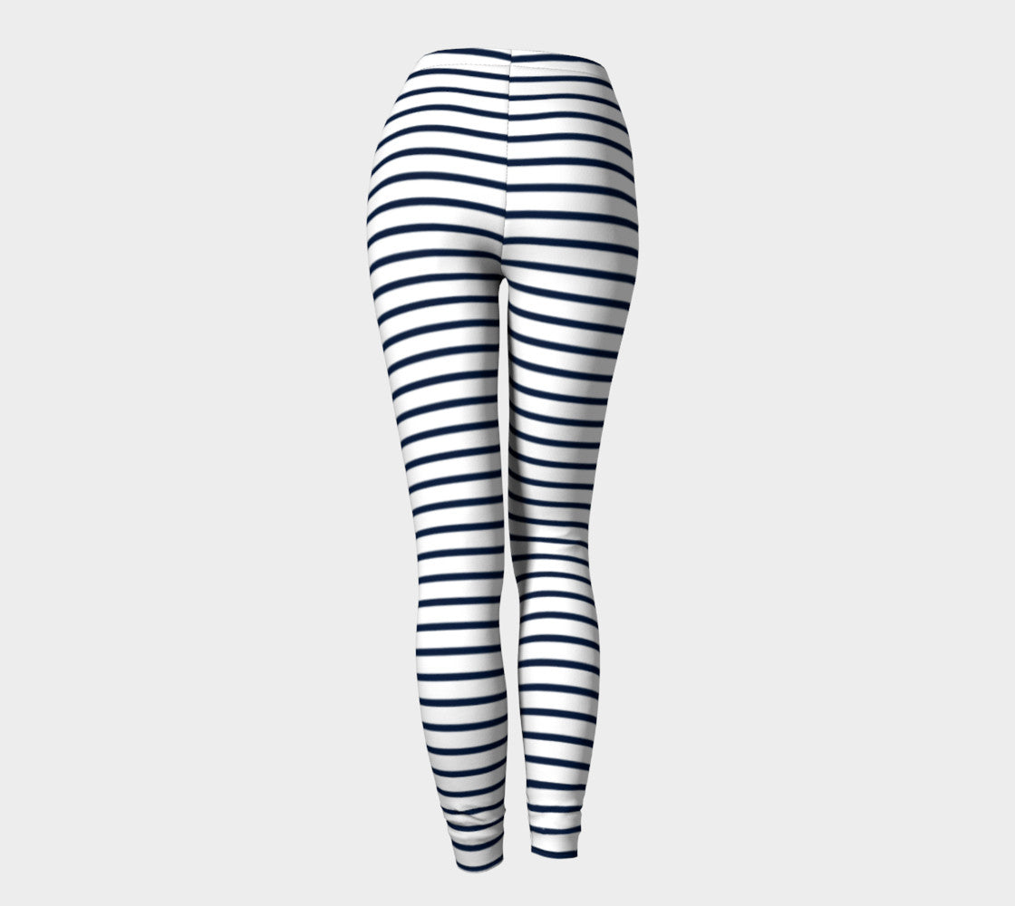 Striped Adult Leggings - Navy on White - SummerTies