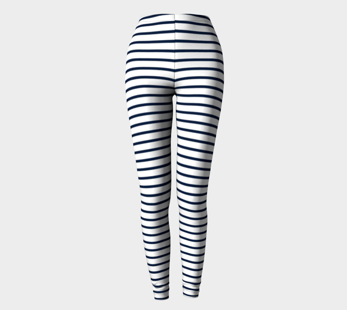 Striped Adult Leggings - Navy on White - SummerTies
