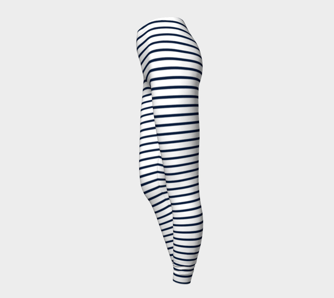 Striped Adult Leggings - Navy on White - SummerTies