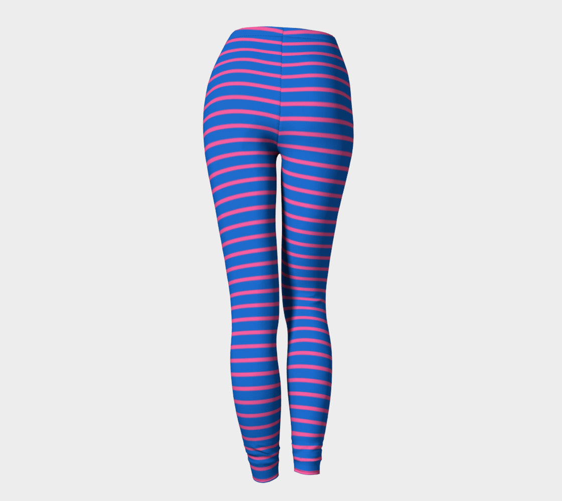 Striped Adult Leggings - Pink on Blue - SummerTies