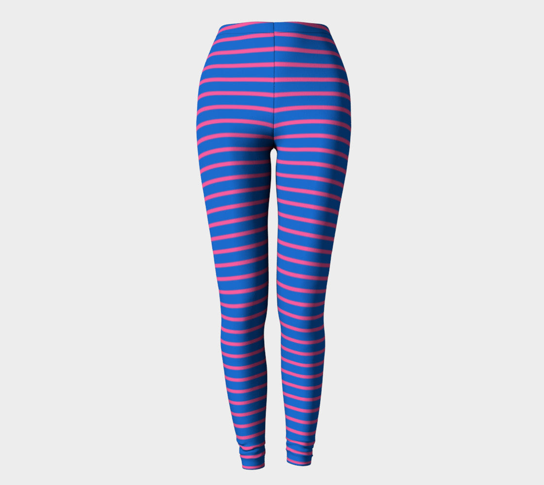 Striped Adult Leggings - Pink on Blue - SummerTies