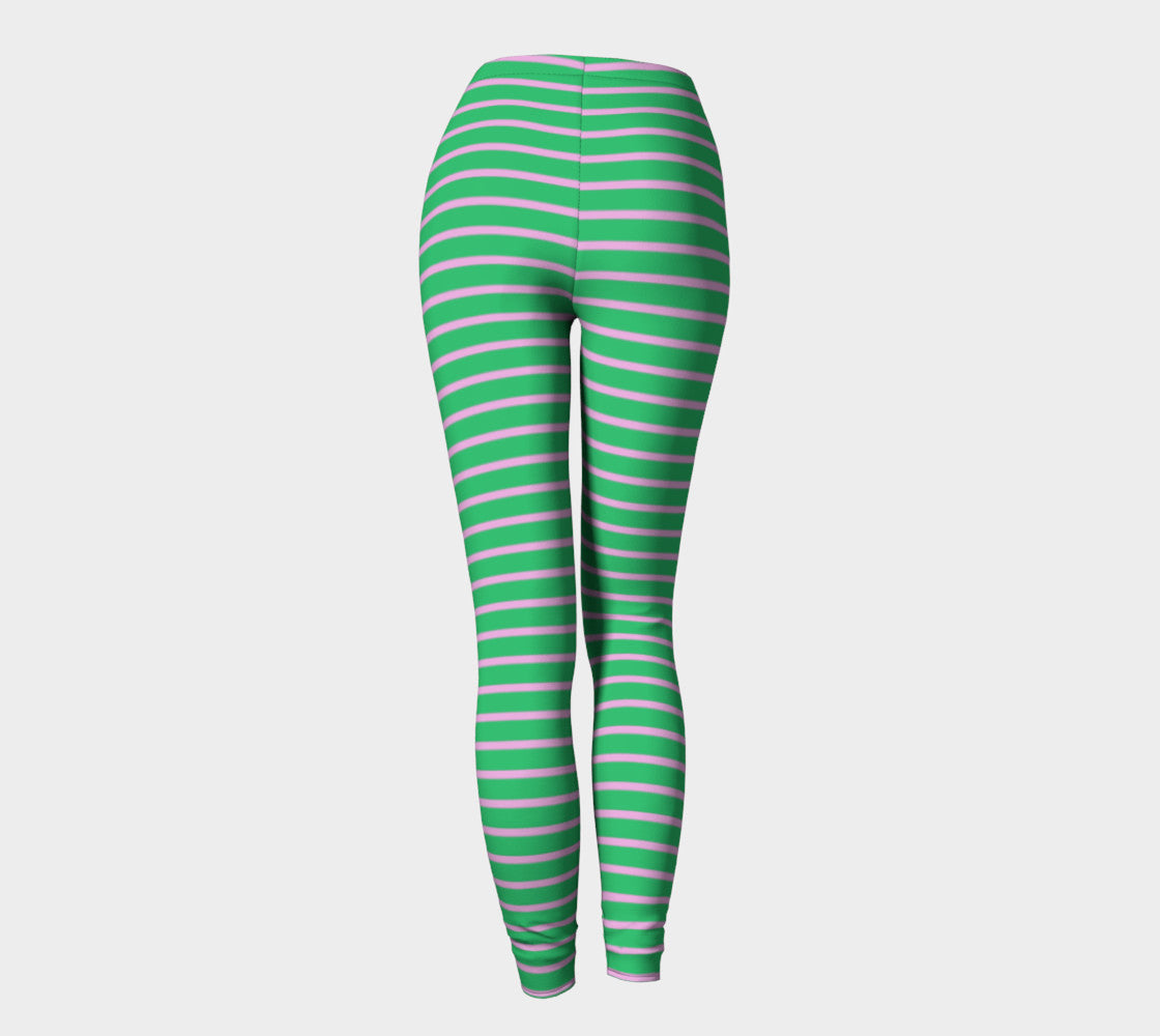 Striped Adult Leggings - Light Pink on Green - SummerTies