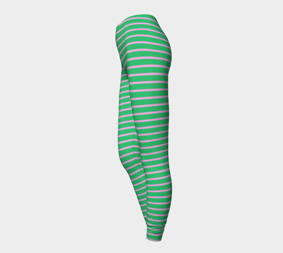 Striped Adult Leggings - Light Pink on Green - SummerTies