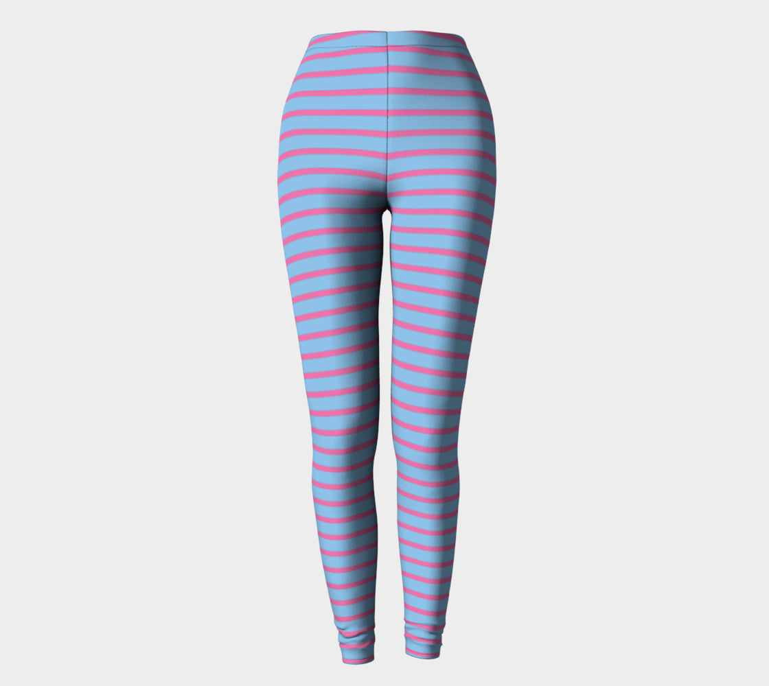 Striped Adult Leggings - Pink on Light Blue - SummerTies