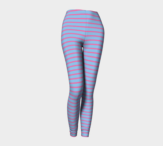 Striped Adult Leggings - Pink on Light Blue - SummerTies