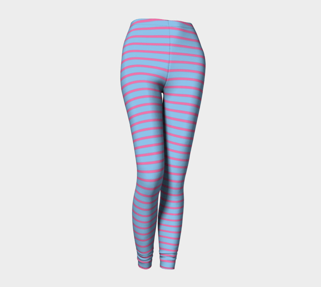Striped Adult Leggings - Pink on Light Blue - SummerTies