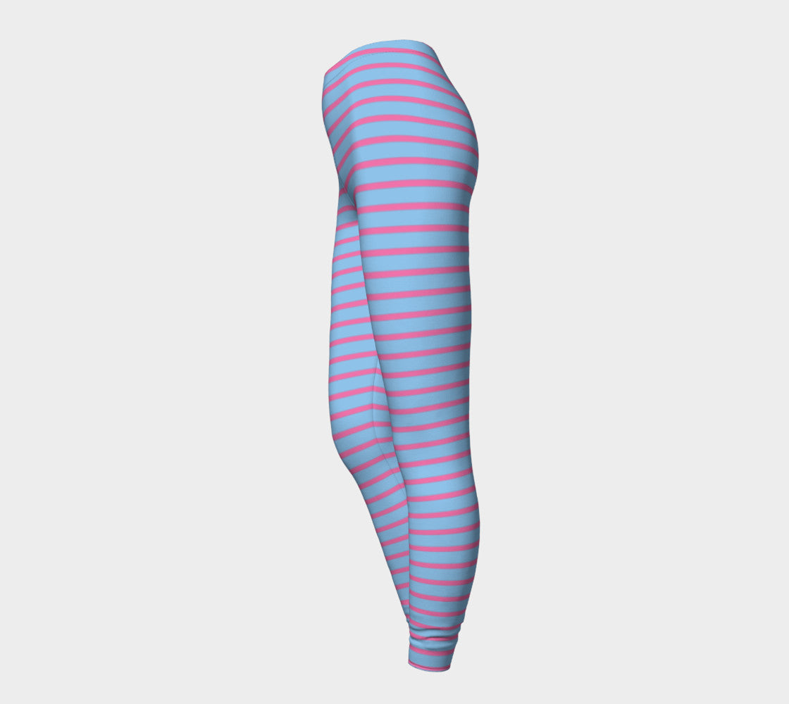 Striped Adult Leggings - Pink on Light Blue - SummerTies