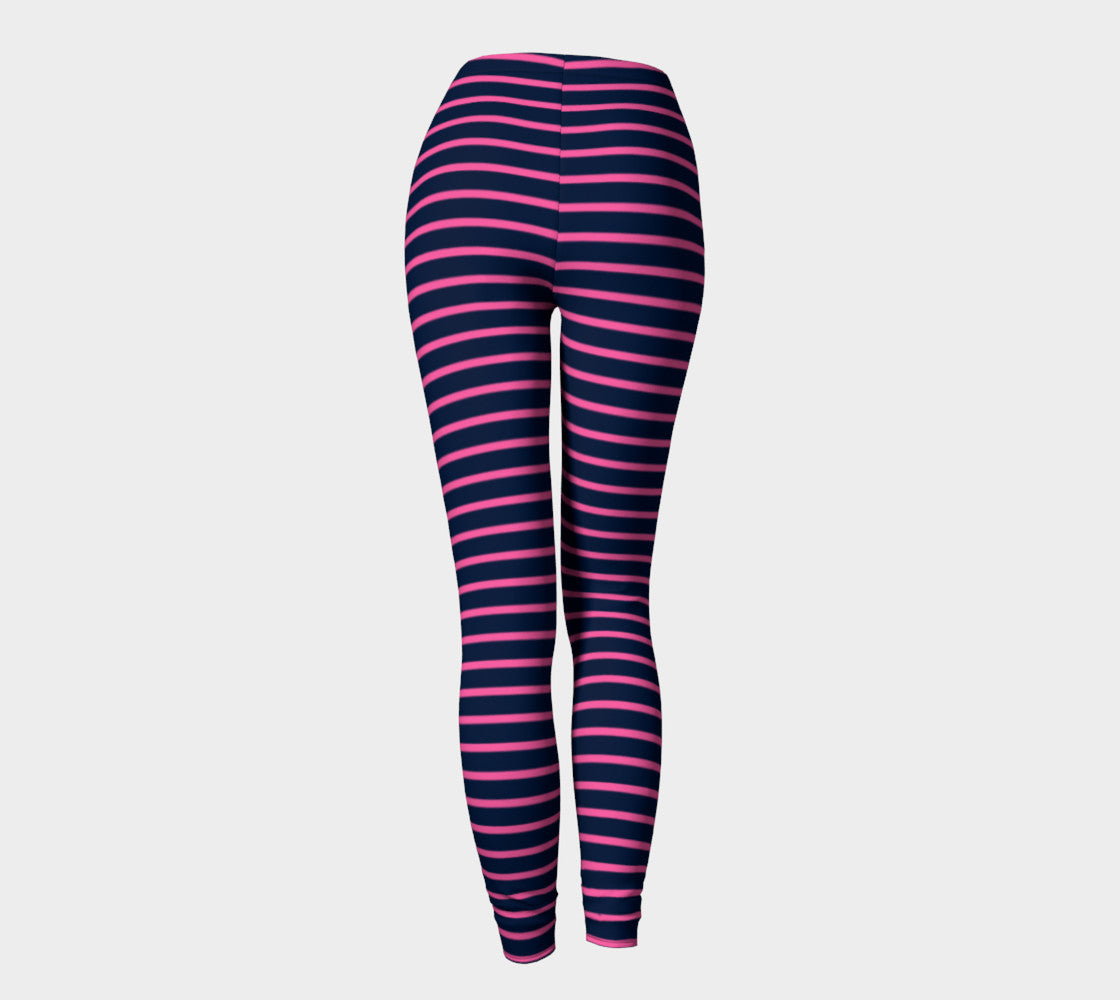 Striped Adult Leggings - Pink on Navy - SummerTies