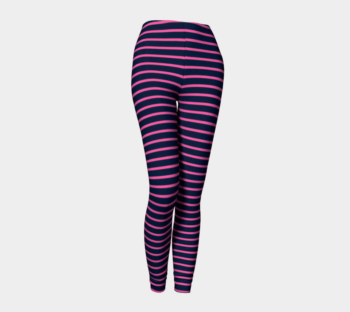 Striped Adult Leggings - Pink on Navy - SummerTies