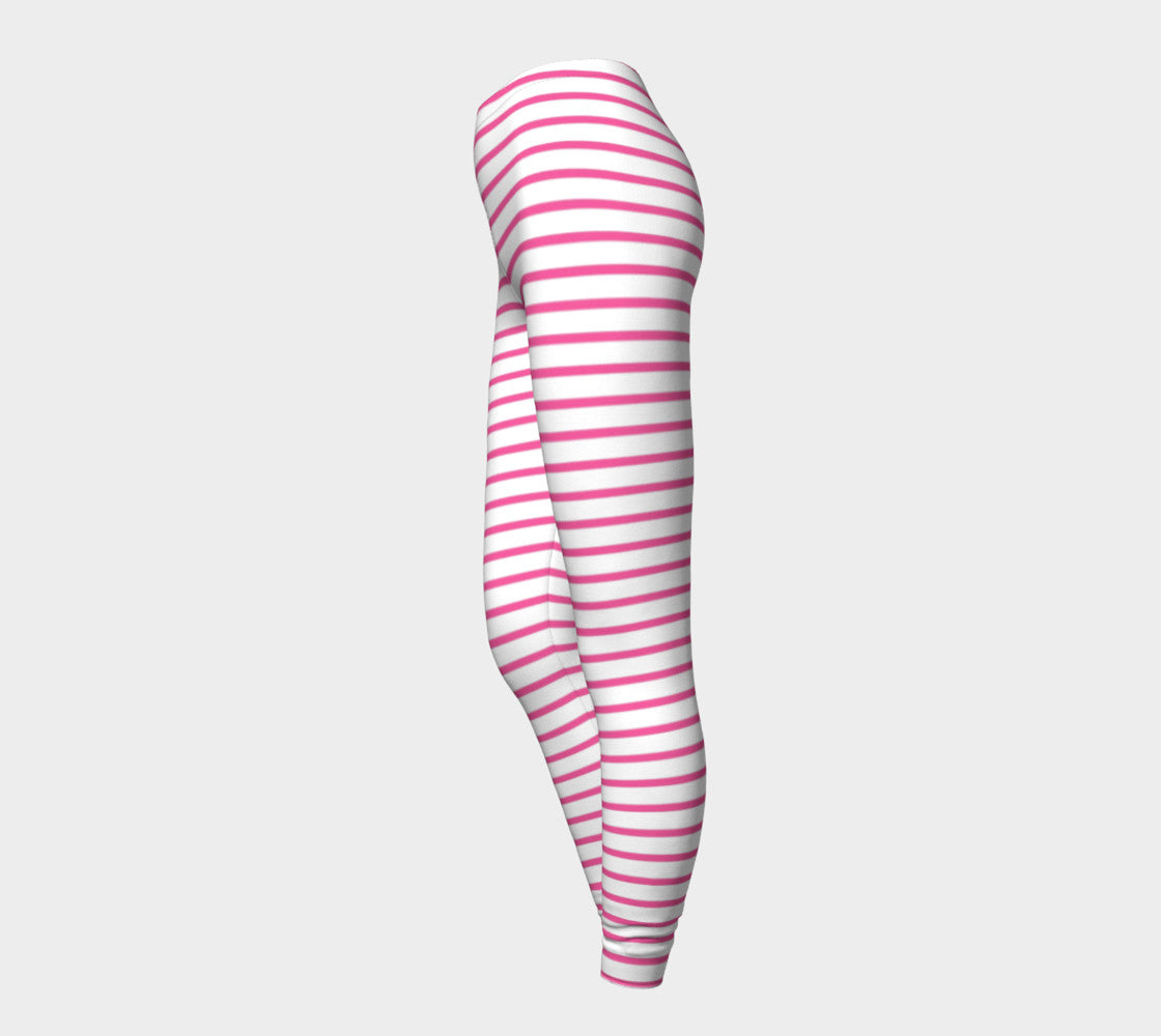 Striped Adult Leggings - Pink on White - SummerTies