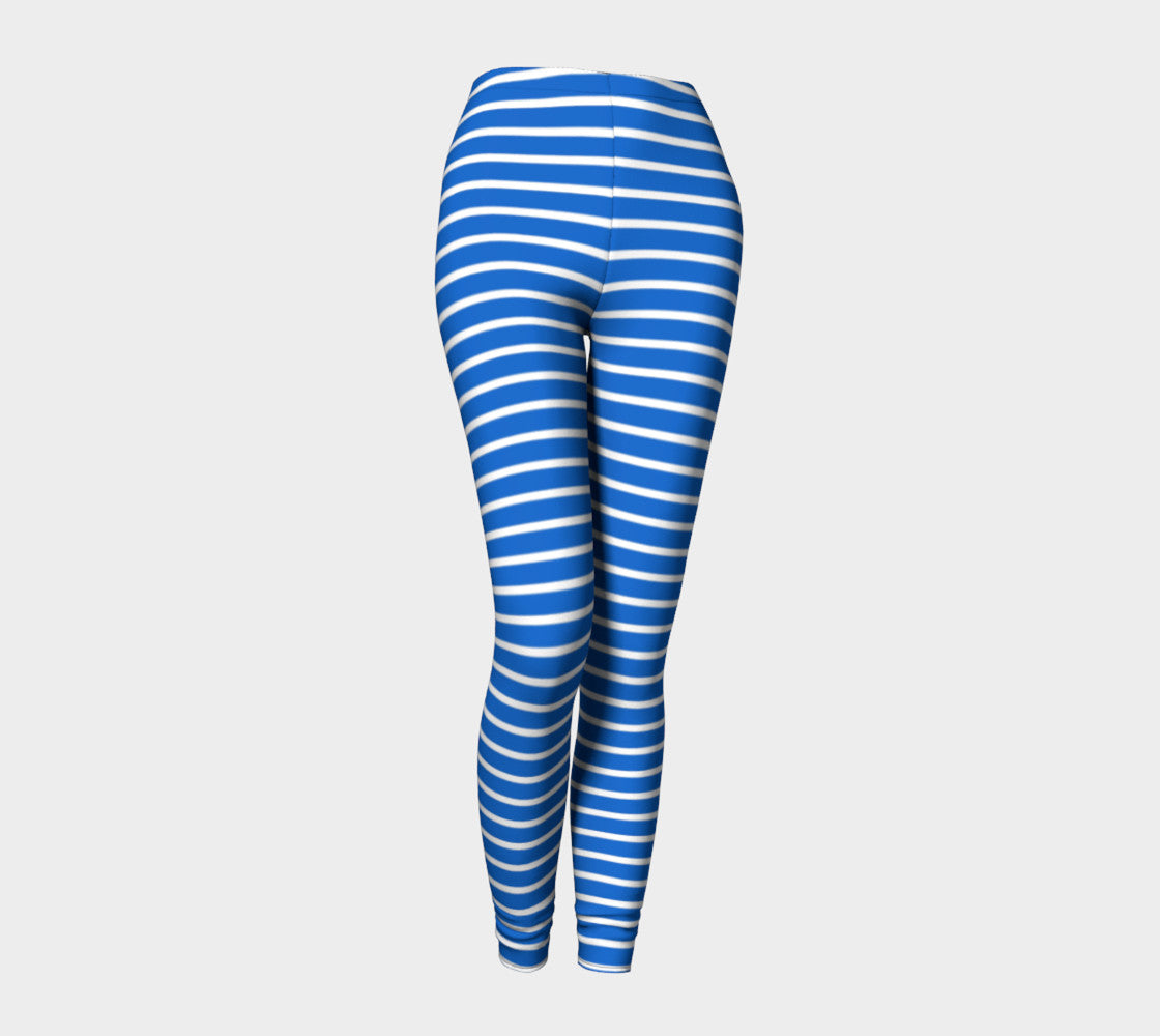 Striped Adult Leggings - White on Blue - SummerTies