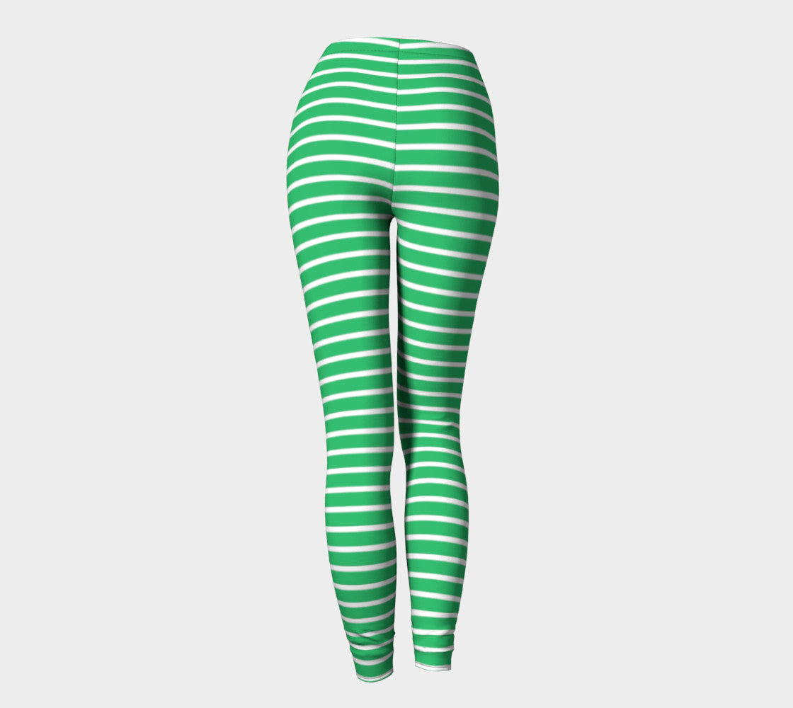 Striped Adult Leggings - White on Green - SummerTies