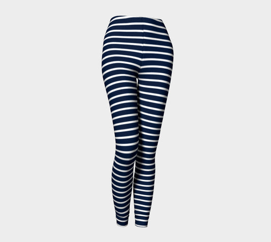 Striped Adult Leggings - White on Navy - SummerTies