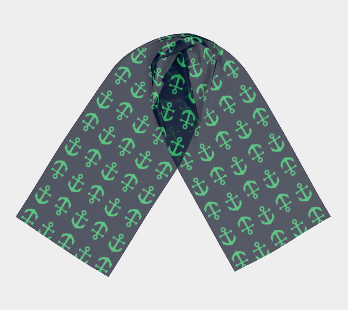 Anchor Toss Long Scarf - Green on Navy - SummerTies