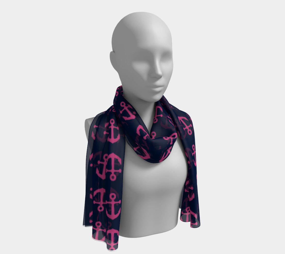 Anchor Toss Long Scarf - Pink on Navy - SummerTies